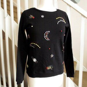 Black Beaded Embellished Crew Neck Sweatshirt S Small 6